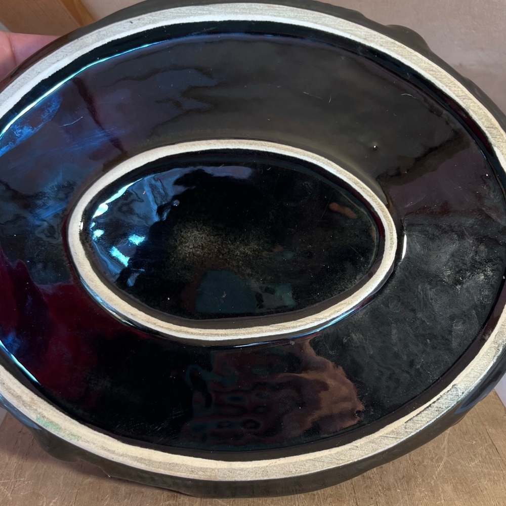 Vintage Black and Gray Glazed Ceramic Pottery Dish - Picture 5 of 7